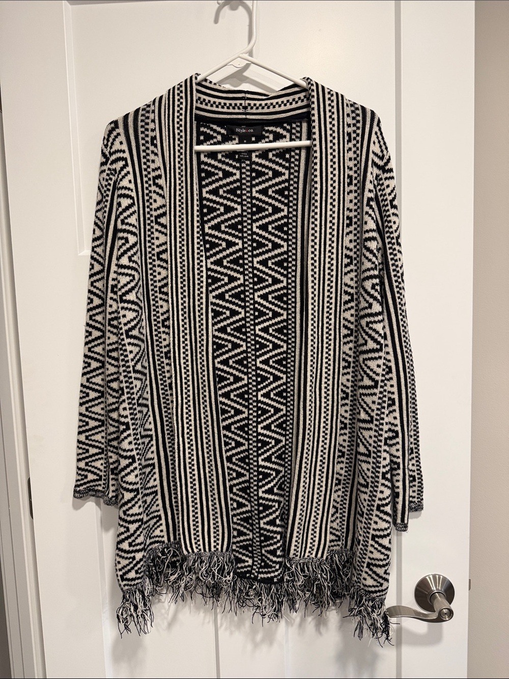 Style & Co. Black & Cream Fringe Cardigan – Size M